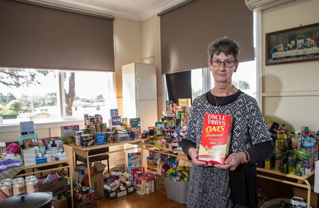 Cobden Uniting Church's Barbara Cowley in the aftermath of the St Patrick's Day fires. Picture: Christine Ansorge