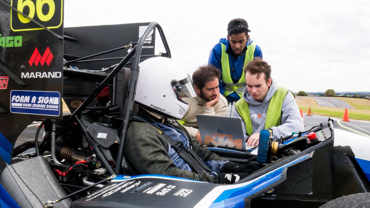 Testing time: One of Monash University's cars is put to the test on the Lake Gillear racing track recently to help drivers get used to racing on unfamiliar tracks. 