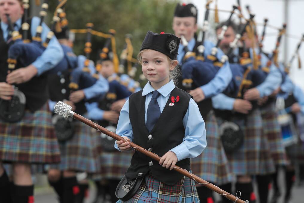 Armistice: Bagpipers in Warrnambool will join players from across the globe in a song for Remembrance Day ceremonies on Sunday.Picture: Rob Gunstone