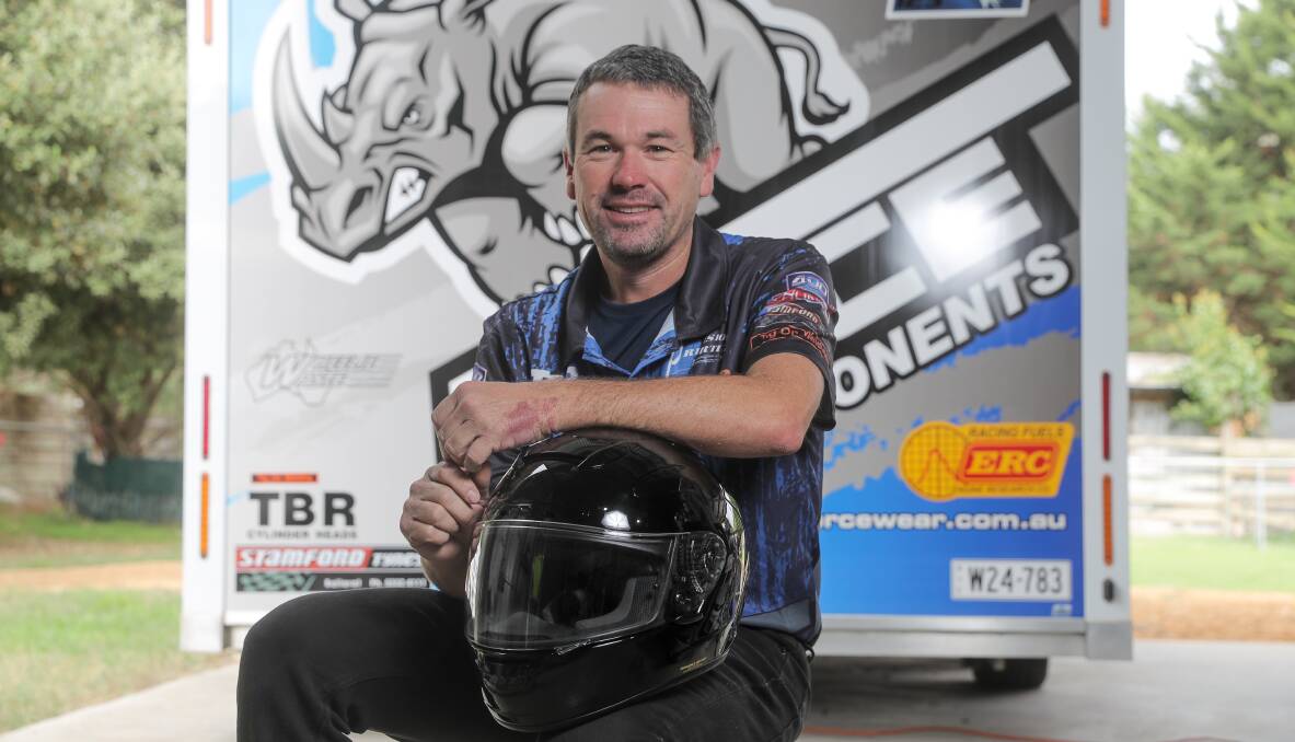 HAPPY RETURN: Warrnambool pro-stock drag racer Glenn Wooster had a successful first run on his new bike in Sydney on the weekend. Picture: Rob Gunstone