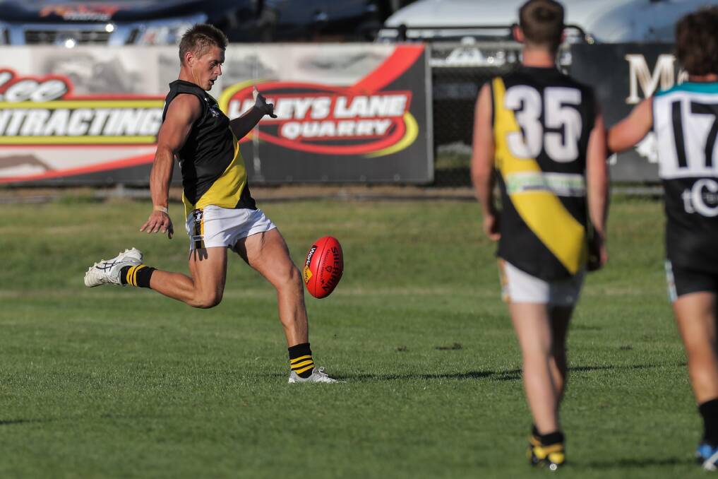 Goal kicker: Another bag of goals from Merrivale playing-coach Jason Rowan will be needed for the Tigers to beat Allansford. Picture: Rob Gunstone