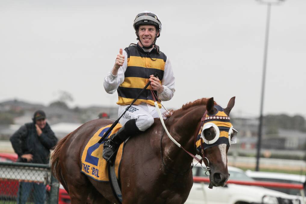 IN WITH A CHANCE: Jockey John Allen returns to scale aboard Gallic Chieftain after winning the 2018 Warrnambool Cup. Gallic Cheiftain is in contention for a Country Racing Victoria award. Picture: Rob Gunstone
