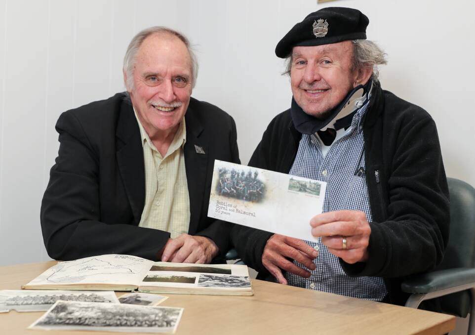 Mateship: Vietnam veterans Chris Loughhead and Terry McInerney, who served in the Battles of Coral and Balmoral are hoping the Sunday's 50th anniversary ceremony in Canberra comes with a pleasant surprise. Picture: Rob Gunstone
