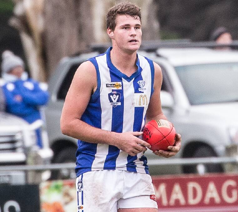 TALL TIMBER: Hamilton Kangaroos forward Darcy Russell gave his side an option in attack against South Warrnambool, kicking two goals.Picture: Christine Ansorge