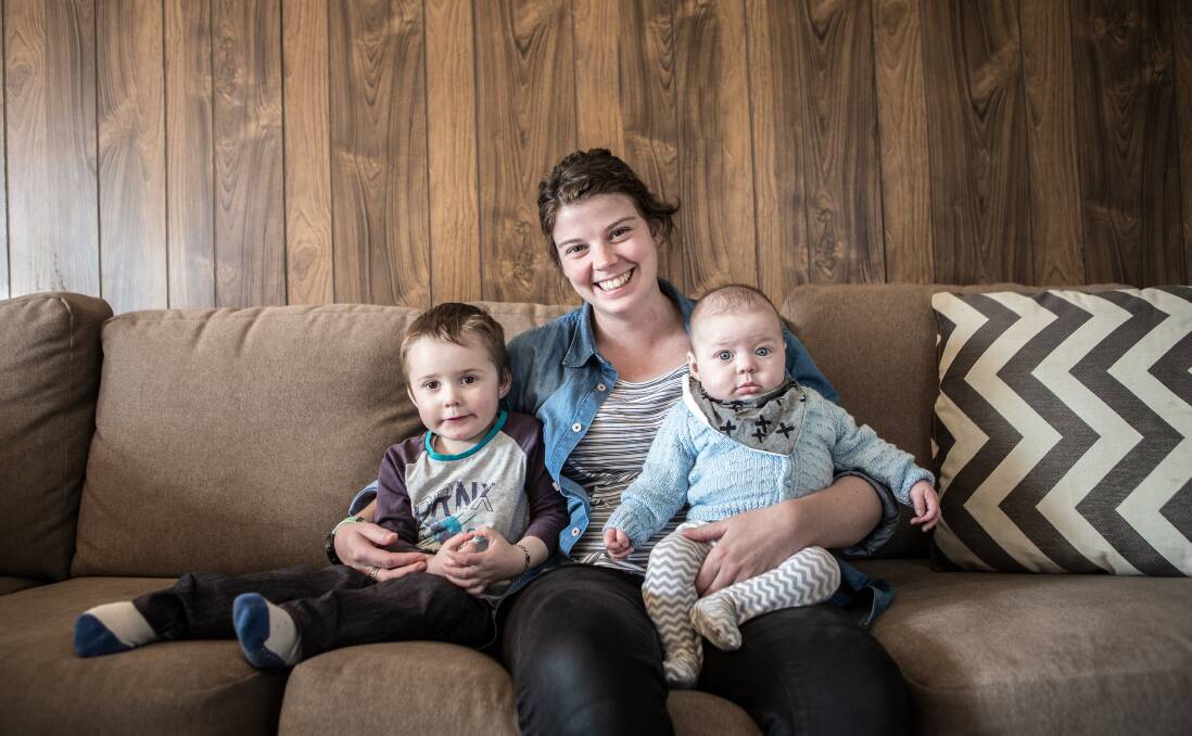 FARM LIFE: Emily Marney hopes her sons Angus, 2, and Fred, 14 weeks will one day grow out of their food allergies. Picture: Picutre: Christine Ansorge