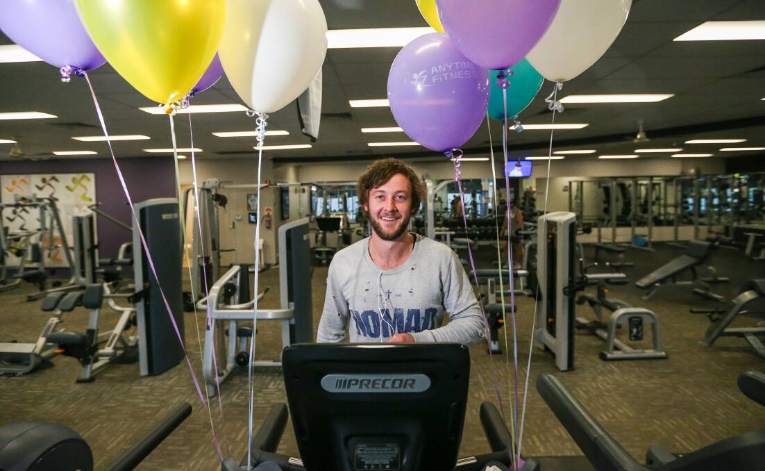 STARTER: Alex Wallis was the first participant on Friday in the Tread Together Challenge at Anytime Fitness. Picture: Morgan Hancock
