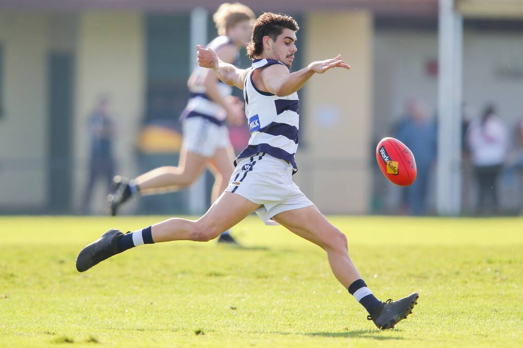 Danger man: Sam Alberts booted three goals during Allansford's 24-point loss to Old Collegians. Picture: Morgan Hancock .