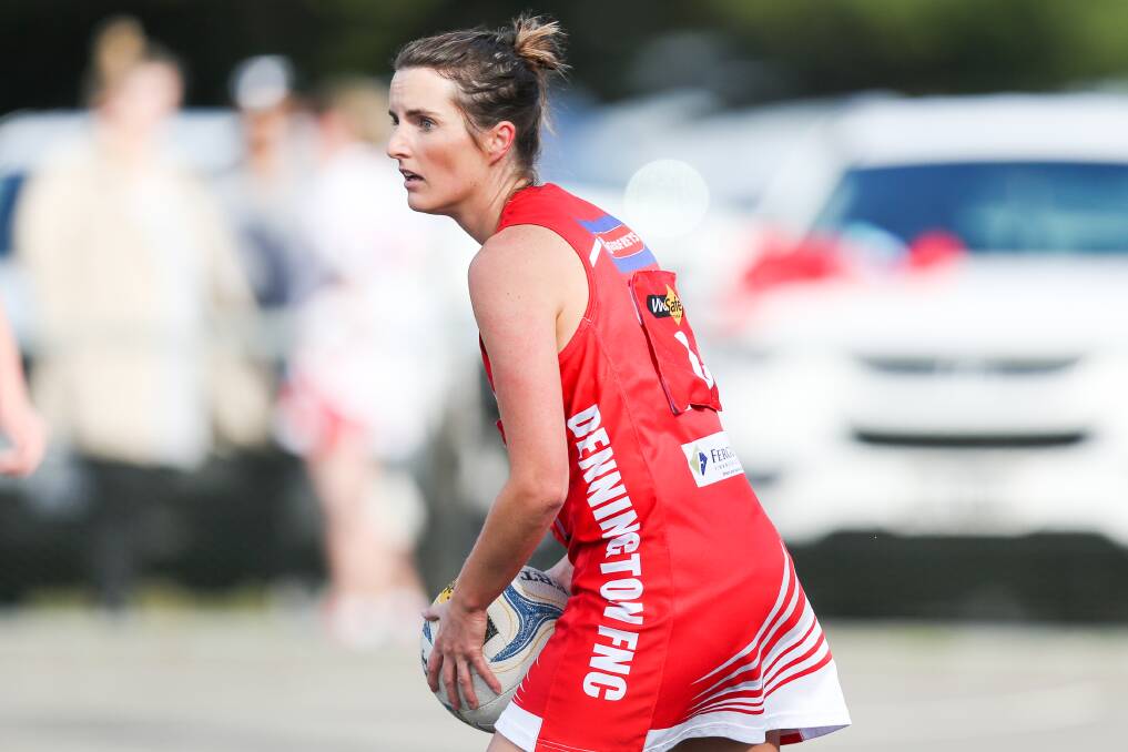 Solid performer: Dennington's Rebecca Roberts was named as one of her side's best players after giving her all in the draw with Timboon Demons on Saturday. Picture: Morgan Hancock .