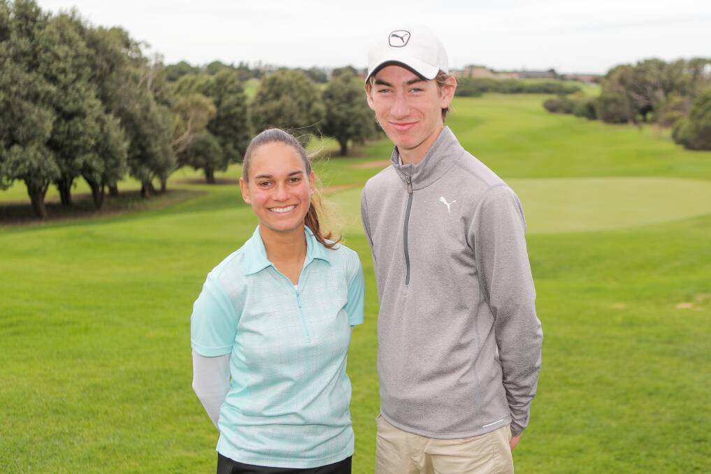 PICK OF THE BUNCH: Westcoast Open Amateur winners Jess Pickwick (Kilmore) and Caleb Perry (Warrnambool) were pleased with their efforts at the 72-hole event. Picture: Morgan Hancock .