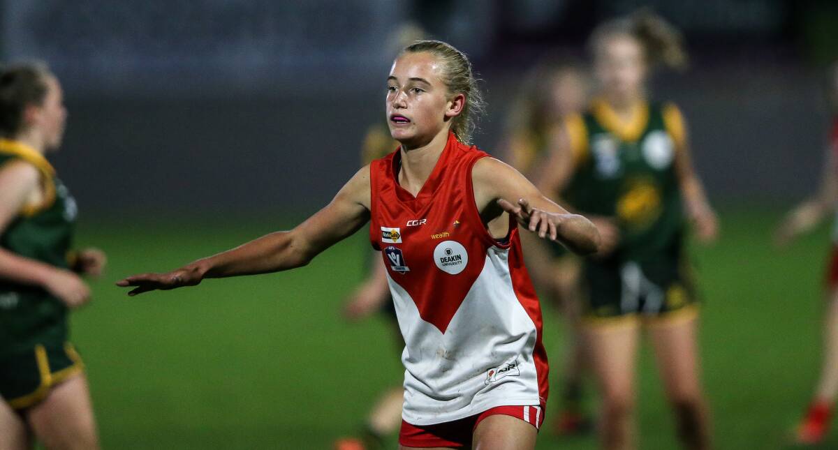 BIG INFLUENCE: South Warrnambool's Stella Bridgewater was among the Roosters' best against Horsham Demons on Sunday. The Roosters booked their spot in the Deakin University Female Football League under 18 grand final. Picture: Christine Ansorge