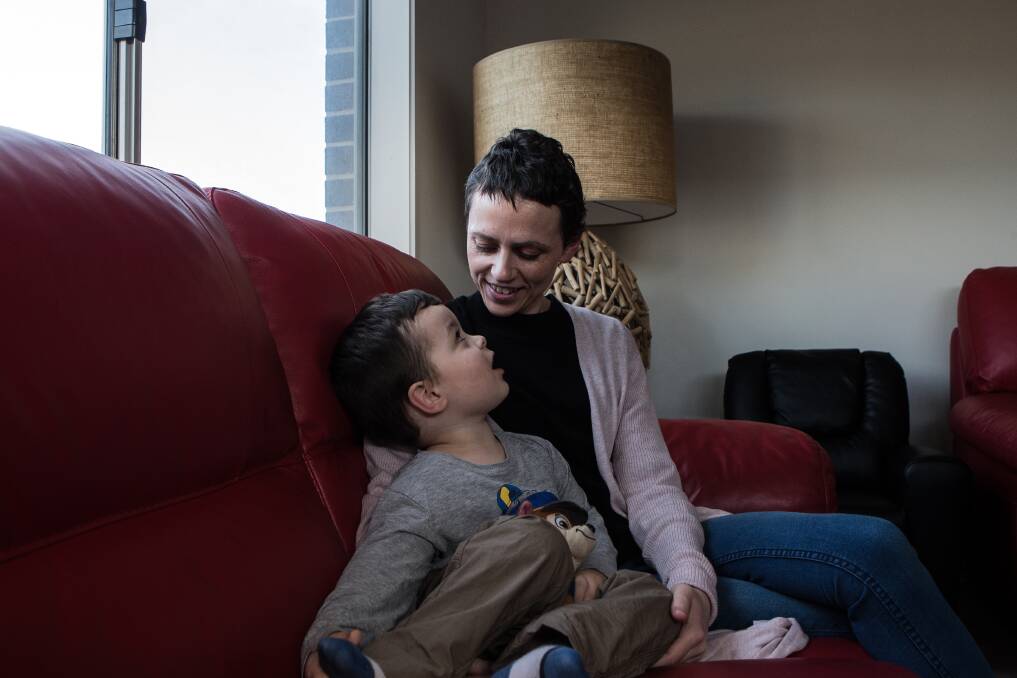 Mummy: Carly Deverall says her three year old son Jack (Jacky) has seen the inside of far too many hospitals for his age. The youngster travels with his mum as she undergoes treatment for lymphoma. Picture: Christine Ansorge