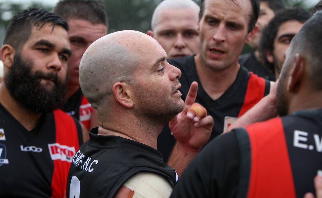 Strong leader: East Warrnambool coach Danny Chatfield is encouraging his team to get to training while he is recovery from a serious head injury. Picture: Rob Gunstone