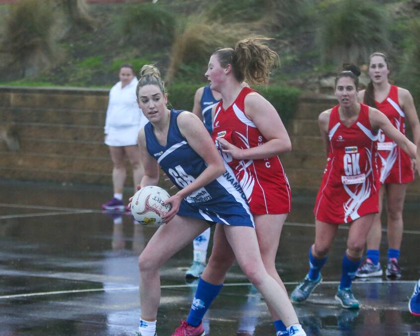 ON TARGET: Warrnambool's Amy Wormald was outstanding again in the shooting circle for the Blues. Picture: Morgan Hancock .