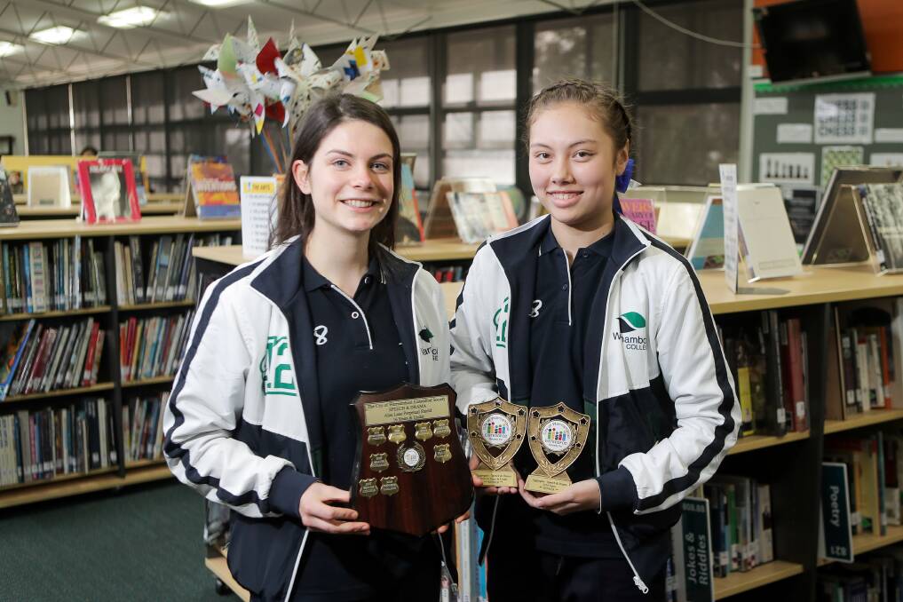 Speech: Warrnambool College's Susan Malikoff and Tiffany Tracey excelled at the eisteddfod helping the college win the 16 years and under shield. Picture: Morgan Hancock