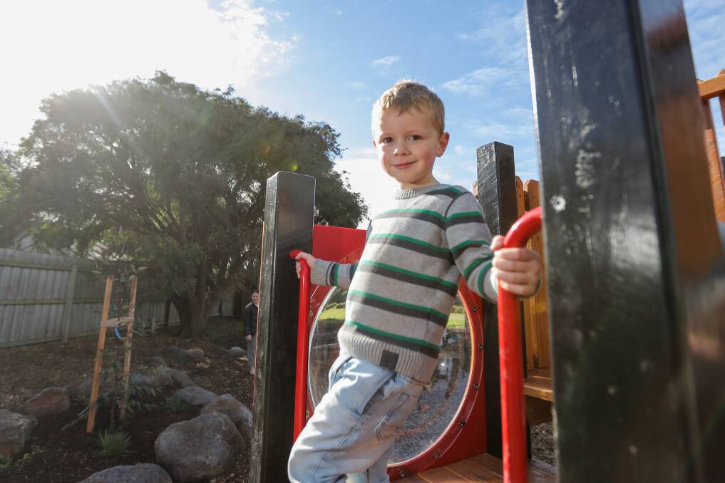 Zac Traill, 4, plays on the new playground. Picture: Morgan Hancock