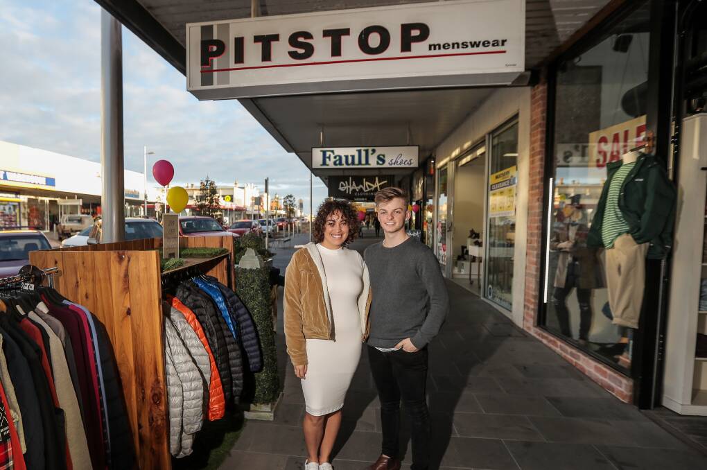 Open: Pitstop Menswear's Marli Blackney-Noter and Josh Bermingham said the street was busy on Friday and evening trade was steady. Picture: Morgan Hancock