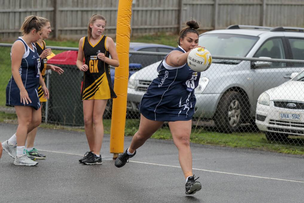 The difference: Allansford's Tanaya Harradine was unstoppable in the goal circle during the win against Merrivale. Picture: Rob Gunstone