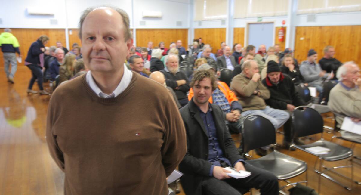 Getting feedback: National Wind Farm Commissioner Andrew Dyer at the Hawkesdale meeting on wind farms.