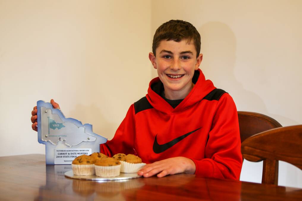 RIGHT RECIPE: Luke Wickenton with the carrot and date muffins that won him a Victorian title at the Victorian Agricultural Shows convention in Ballarat. Picture: Morgan Hancock