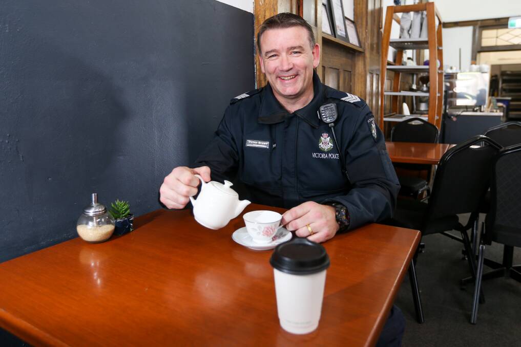 WHITE WITH TWO, THANKS: Terang police Sergeant Danny Brown will hold 'Coffee with a Cop' at the Terang Country Bakery this month. Picture: Morgan Hancock.