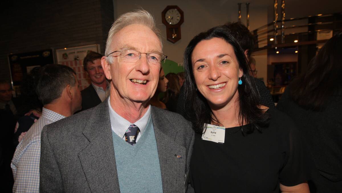 Contributor: Western Victorian Dairy Industry Honour Board inductee Lew Officer, formerly with Rural Finance at Warrnambool, with Katie O'Toole from Fonterra at the Great South West Dairy Awards.