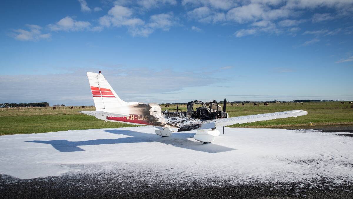 Destroyed: The plane that was gutted by fire at Warrnambool Airport. Pictures: Christine Ansorge