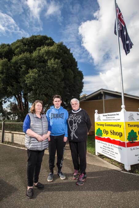 HARD WORKING: Terang Community Op shop volunteers Andrea Balcombe, Rowan Stevens and Margaret Parnell are disappointed by a recent theft. Picture: Christine Ansorge