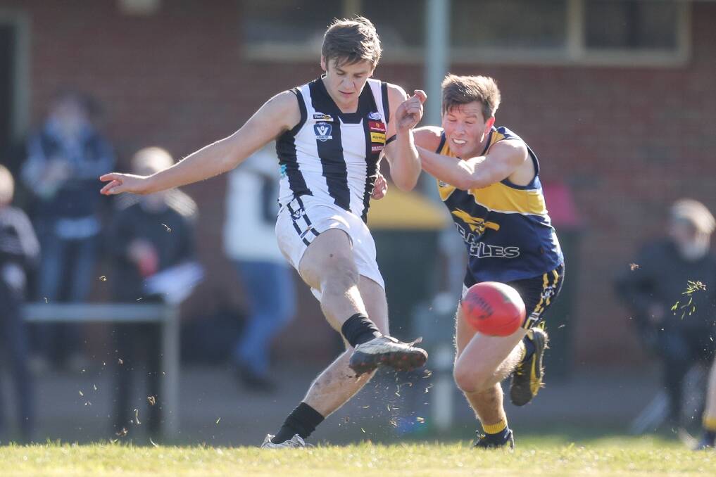 PIE ON THE RISE: Camperdown's Charlie Lucas was one of the Magpies' best against North Warrnambool Eagles. Picture: Morgan Hancock