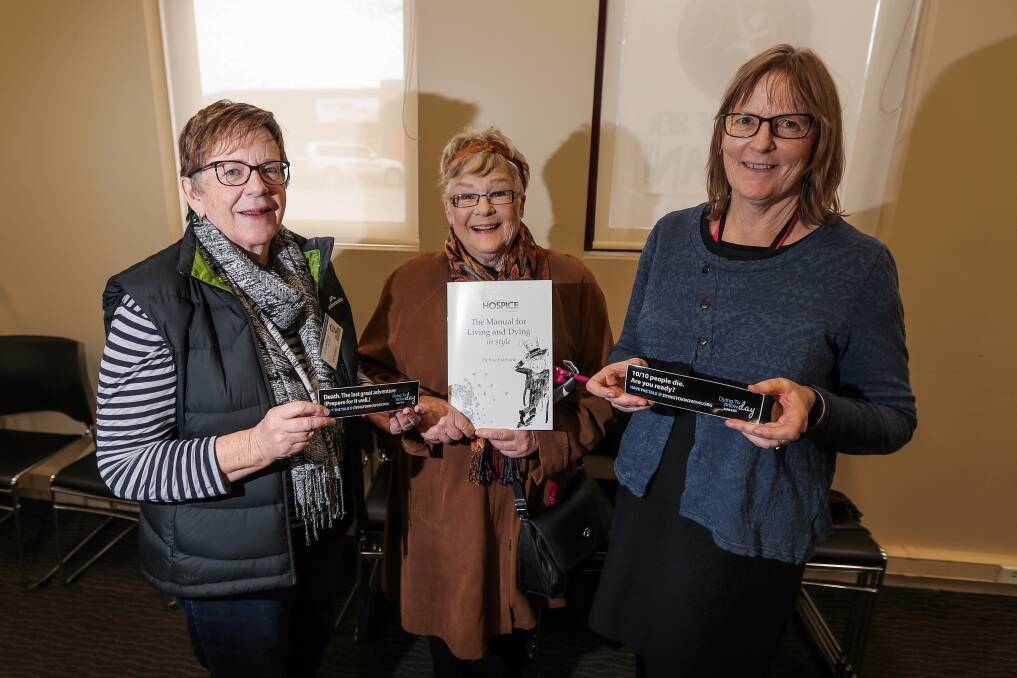 Lots to learn: Helen Dunn, June Williams and Clare Vaughan at Warrnambool's Dying to Know Day event. Picture: Morgan Hancock