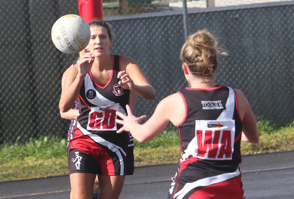 QUICK HANDS: Koroit's Kasey Owen was steady in the Saints' defensive end against Port Fairy. Pictures: Michael Chambers