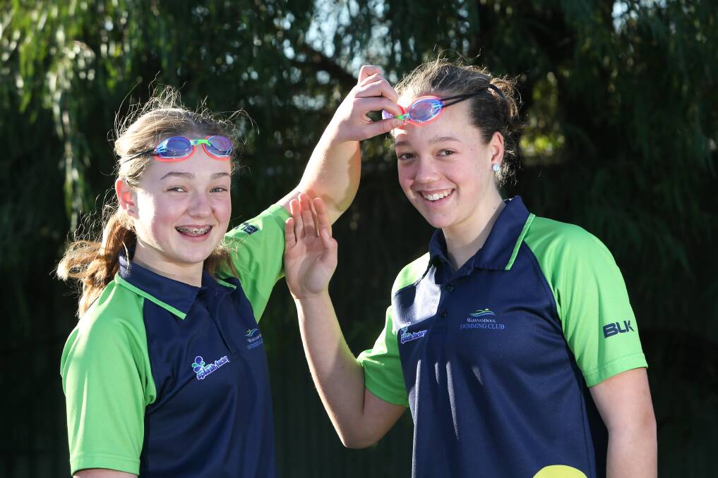 SISTER ACT: Warrnambool Swimming Club siblings Carla and Hannah Van Zyl will compete at Victorian country shortcourse swimming championships in Wangaratta. Picture: Michael Chambers