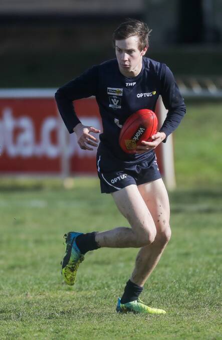NAVY BLUE THROUGH AND THROUGH: Warrnambool's Austin Steere is ready to represent the club in Hampden league finals for the first time. Picture: Morgan Hancock .