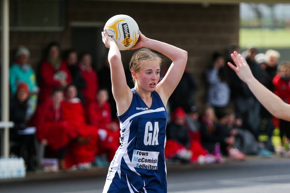 Stepping up: Teenager Jessica Thwaites took on Port Fairy's Carly Watson in goal attack after Danielle Keilar suffered an asthma complaint. Picture: Morgan Hancock