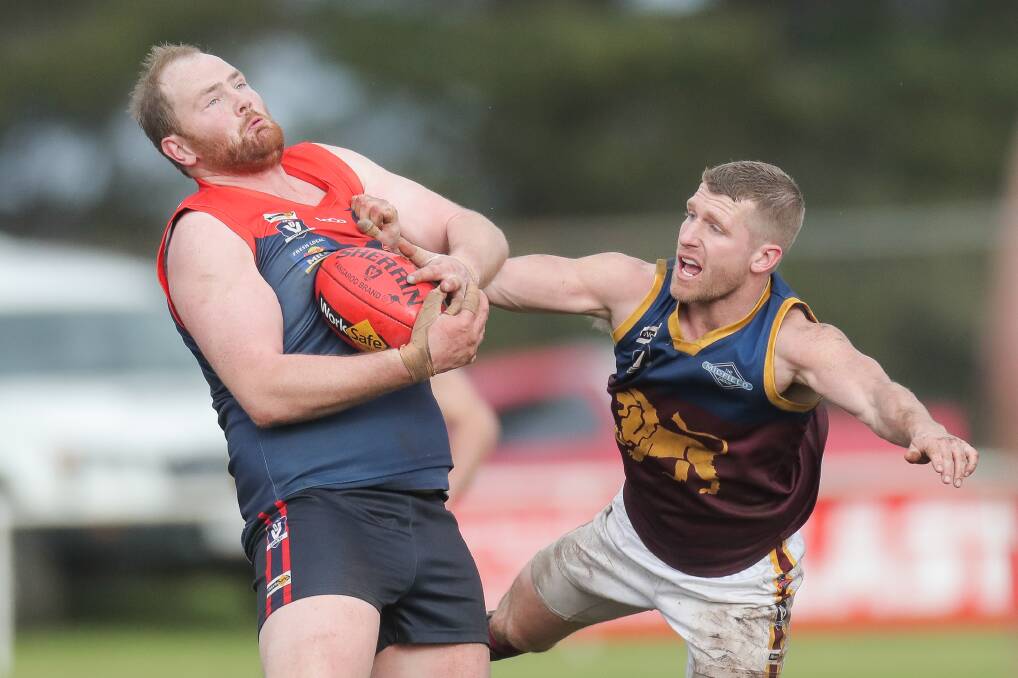 Danger man: Panmure coach Chris Bant said Timboon Demons' ruck Marcus Hickey (left) could cause him plenty of headaches in the side's opening game of the WDFNL season. Picture: Morgan Hancock.