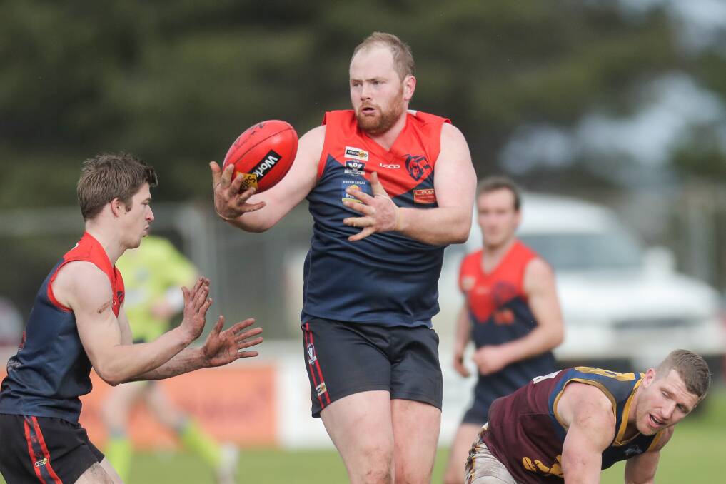 A happy coach: Timboon Demons mentor Marcus Hickey has heaped praise on debutant Lachlan Rosolin who kicked two important goals in the Demons win over Russells Creek. Picture: Morgan Hancock.