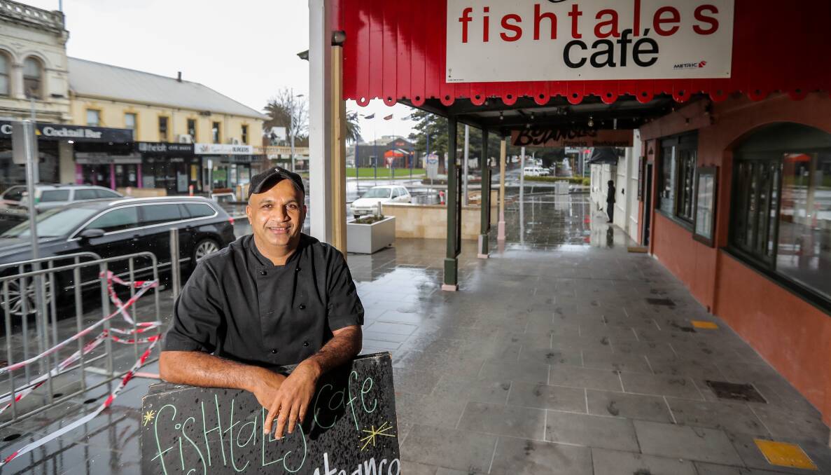 SAD TIMES: Warrnambool Sri Lankan ex pat and well-known Fishtales chef and cricketer Jayaweera Bandara outside the cafe in 2018. He was shocked by the terror attacks across his country over Easter. 