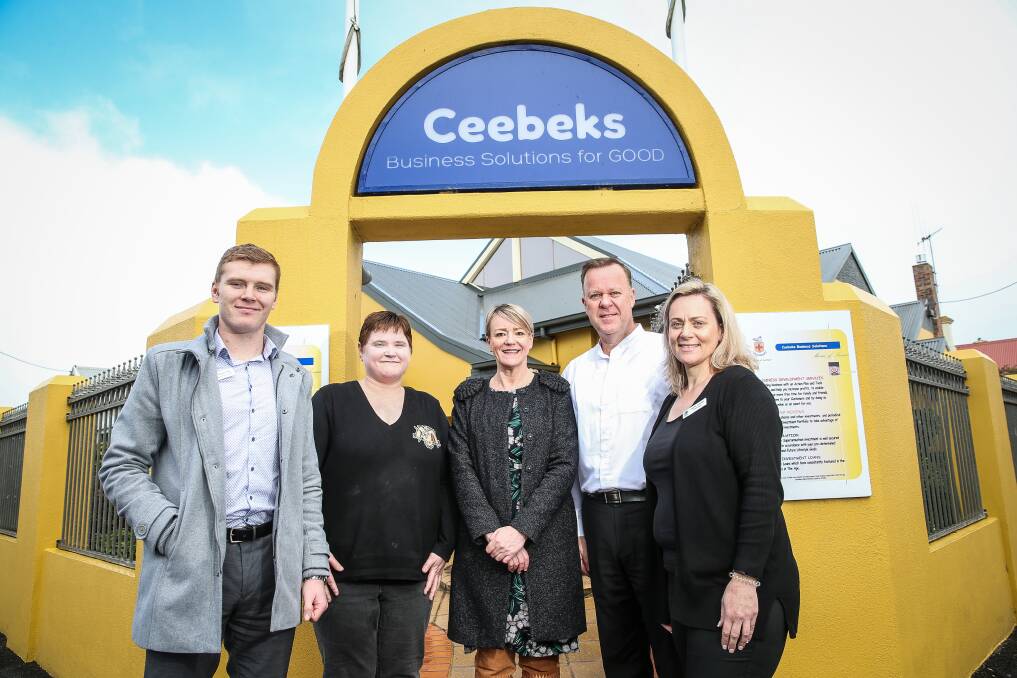 GIVING: Ceebeks Business Solutions for GOOD staff Dale Wilson-Rea, Merissa Pye, Chris Beks and Angela Tirabassi with Suzan Morey from South West Healthcare (middle). Picture: Christine Ansorge