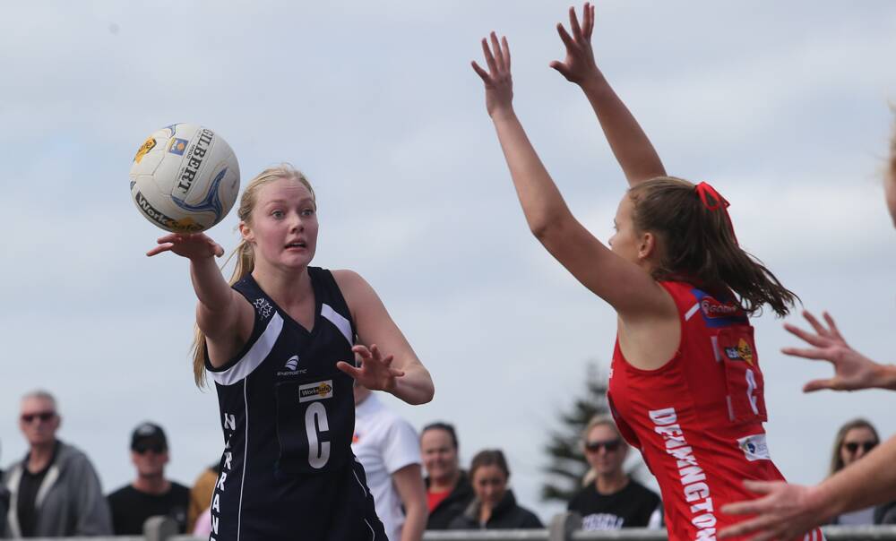 LETTING FLY: Nirranda's Jo Couch passes the ball to a teammate in the Blues' nine-goal victory. Picture: Michael Chambers