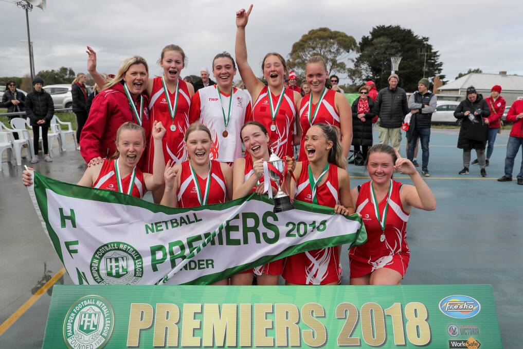 Unbeatable: South Warrnambool's under 16 netball was crowned premiers and champions on Sunday after defeating the Hawks by six goals. Picture: Rob Gunstone