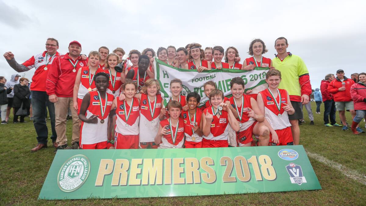 Sweet redemeption: South Warrnambool made up for losing last year's grand final by claiming the under 14 premiership. Picture: Michael Chambers