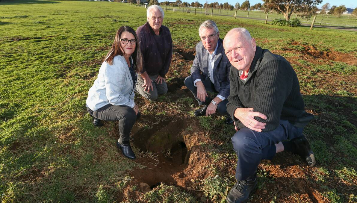 Problem: Member for South West Coast Roma Britnell and Shadow Agriculture Minister Peter Walsh (third from left) with Illowa locals Don Bartlet and Barry Padgham.