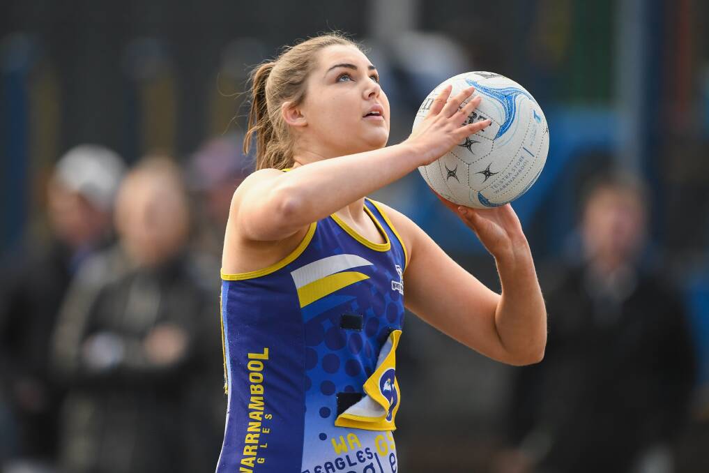 ACCURATE: Victoria Grundy was influential in the Eagles' goal ring on Saturday, helping them knock off the previously undefeated Bombers. Picture: Morgan Hancock 