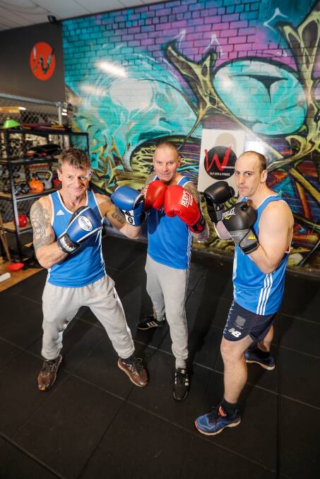 PACKING A PUNCH: Warrnambool-trained boxers Howard Sharp, Wayne Clark and Bradley Rogers will fight at a masters event in Melbourne. Picture: Morgan Hancock