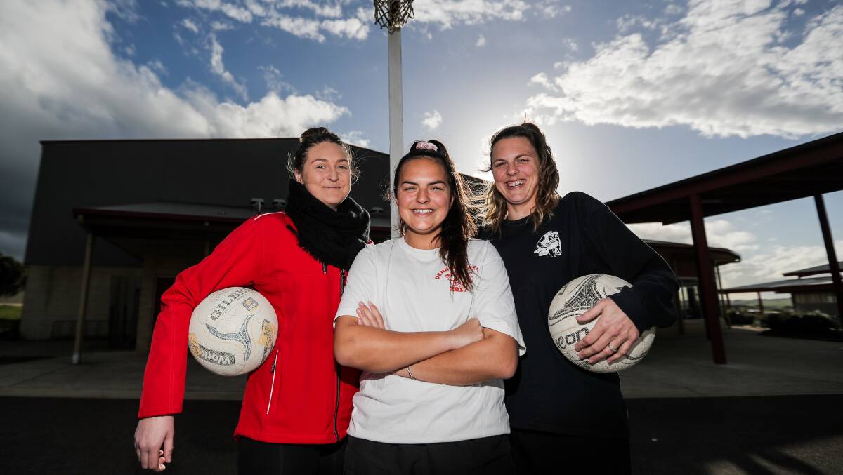 FAMILY TIES: Dennington's Melissa Burt, Olivia Anders and Nirranda's Lisa Anders will all be playing in grand finals. Picture: Morgan Hancock 