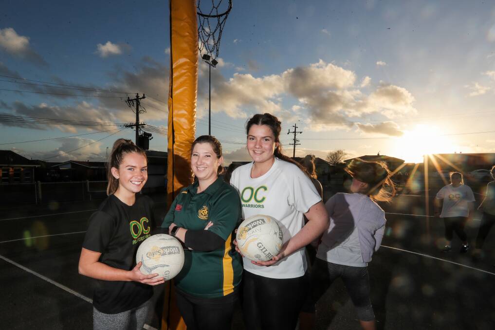 READY: Old Collegians' Chloe McKenzie (15 and under), Anna McKenzie (B grade) and Monique Forbes (17 and under) will play in grand finals. Picture: Morgan Hancock