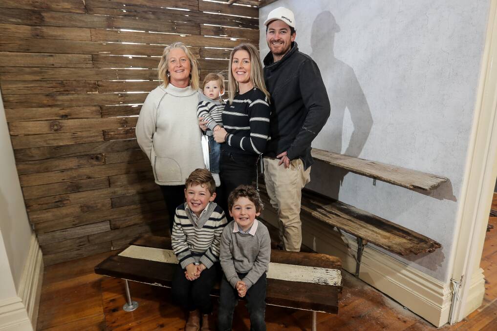 New kids on block: Former Hamilton family Davina Luhrs, Albie Tregeagle, 11 months, Regan Luhrs, Daniel Tregeagle, Ollie Tregeagle, 5, and Joey Tregeagle, 3, are opening a new store in Port Fairy. Picture: Morgan Hancock 