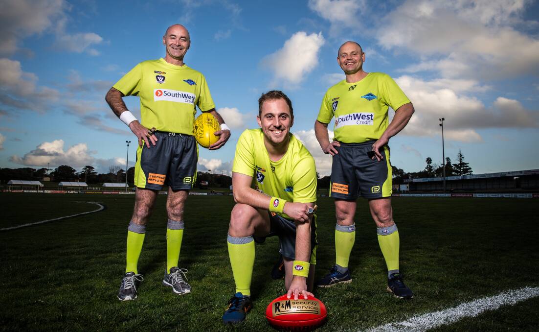 SELECTED: Steve Walker, Lachi Rooke and Jamie Lake have been chosen as the central umpires for the Warrnambool and District league senior football grand final. Picture: Christine Ansorge  