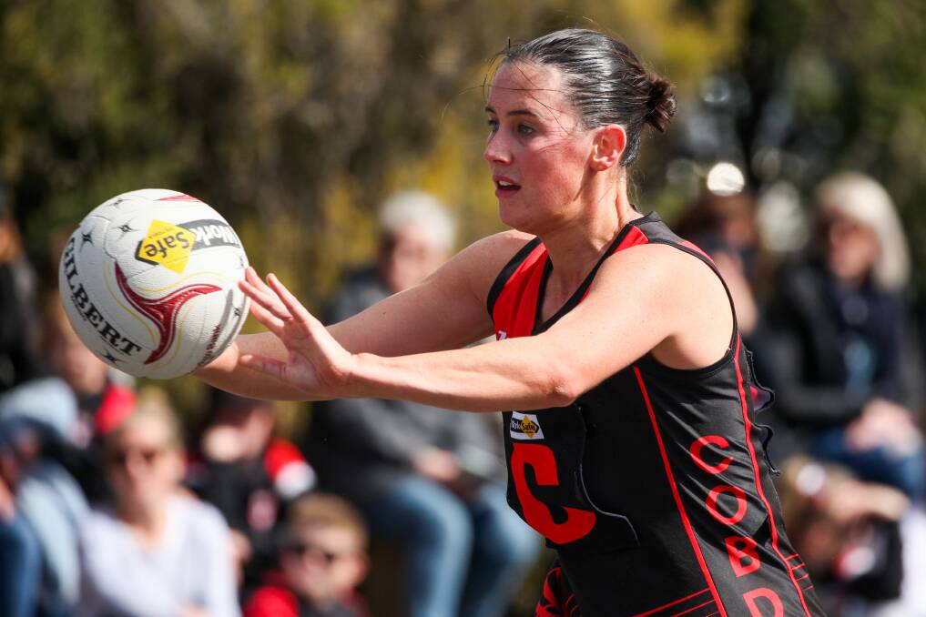 TOP PICK: Cobden midcourt star Sophie Barr in action during the second semi-final against Koroit. Barr is one of the league best-and-fairest favourites. Picture: Justine McCullagh-Beasy 