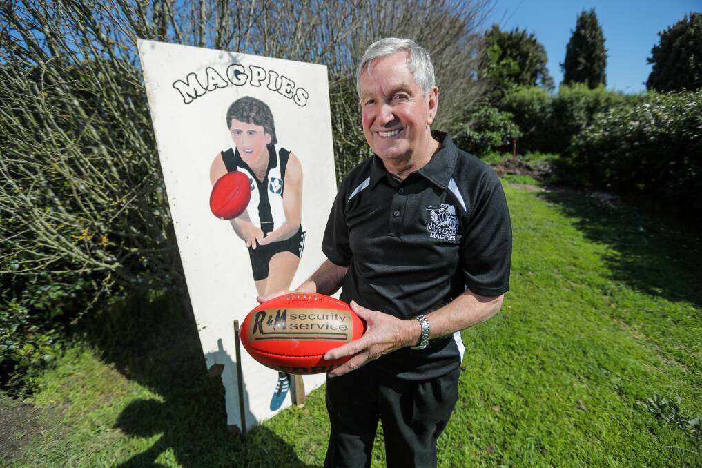 Black and white: Keith Stephens will bring out his trusty Magpies' painting during next weekend's grand final clash. Picture: Morgan Hancock