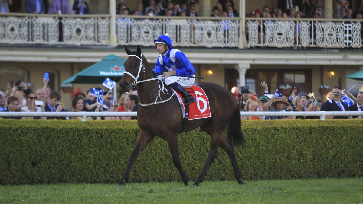 FOUR-PEAT: Champion race horse Winx, with Hugh Bowman on board, will be vying for her fourth consecutive Cox Plate against two Warrnambool-trained horses in Humidor and Kings Will Dream. Picture: James Alcock.